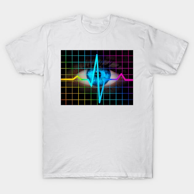 Computer artwork of heartbeat ECG and human eye (P420/0321) T-Shirt by SciencePhoto